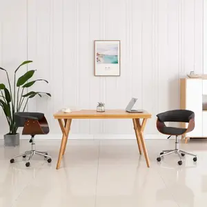 vidaXL Chaise pivotante de salle à manger Gris Bois courbé et tissu pas cher