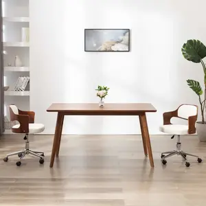 vidaXL Chaise pivotante à dîner Blanc Bois courbé et similicuir pas cher
