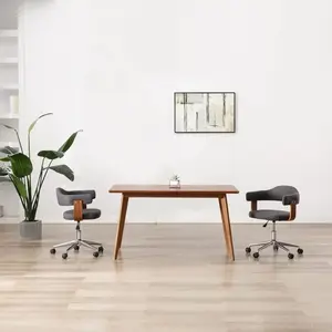 vidaXL Chaise pivotante de salle à manger Gris Bois courbé et tissu pas cher