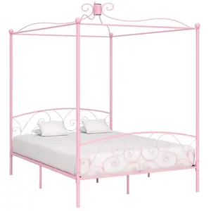 vidaXL Cadre de lit à baldaquin Rose Métal 160 x 200 cm pas cher