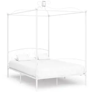vidaXL Cadre de lit à baldaquin Blanc Métal 140 x 200 cm pas cher