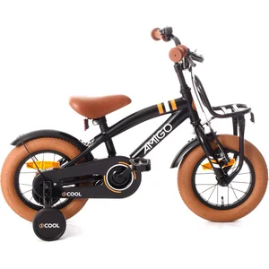 AMIGO 2Cool Jongensfiets 12 Inch - Kinderfiets voor 2 tot 4 Jaar - 90-105 cm - Zwart - met ZijwieltjesVendu parbol