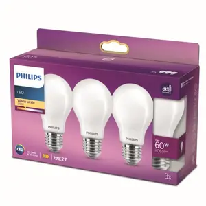Comparateur de prix : Philips, pack de 3 ampoules E27 LED 60W, blanc chaud