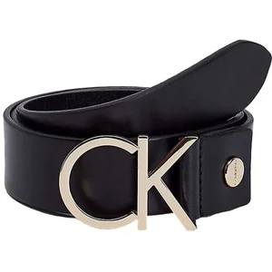 Calvin Klein Ceinture en cuir avec logo Ck pour femme, Cuir noir et boucle dorée légère, 85 pas cher