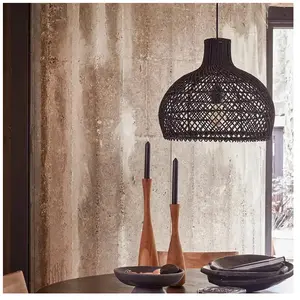 Raw Materials Maze Hanglamp -   42 cm - Zwart - Natuurlijk rotan