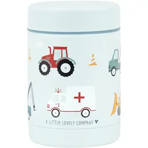 A Little Lovely Company - Geïsoleerde RVS voedselpot - thermos lunchbox kinderen - Thermosbeker - BPA vrij - voedselcontainer - Voertuigen- blauw pas cher