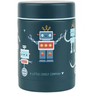 A Little Lovely Company - Geïsoleerde RVS voedselpot - thermos lunchbox kinderen - Thermosbeker - BPA vrij - voedselcontainer - Robots- blauw pas cher