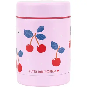 A Little Lovely Company - Geïsoleerde RVS voedselpot - thermos lunchbox kinderen - Thermosbeker - BPA vrij - voedselcontainer - Kersen - roze pas cher
