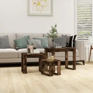 vidaXL Tables gigognes 3 pcs Chêne fumé Bois d'ingénierie pas cher