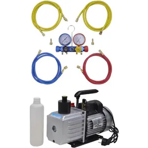 vidaXL Pompe à vide 100 L/min avec manomètre à 4 voies en kit d'outils pas cher