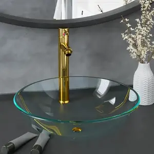 vidaXL Lavabo de bain avec robinet et drain à poussoir Verre trempé pas cher