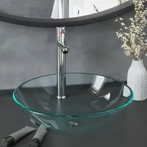 vidaXL Lavabo de bain avec robinet et drain à poussoir Verre trempé pas cher