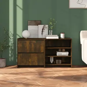 vidaXL Buffets 2 pcs Chêne fumé Bois d'ingénierie pas cher