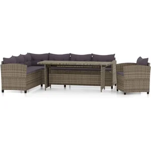 vidaXL Salon de jardin 3 pcs avec coussins Résine tressée Gris pas cher