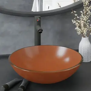 vidaXL Lavabo de bain avec robinet et drain à poussoir Verre trempé pas cher