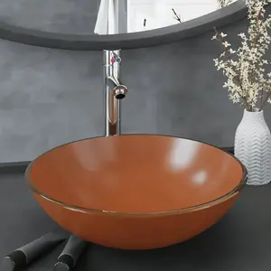 vidaXL Lavabo de bain avec robinet et drain à poussoir Verre trempé pas cher