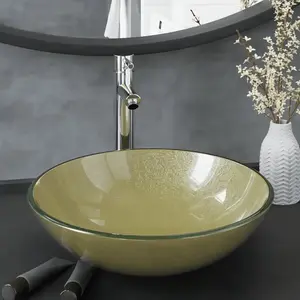 vidaXL Lavabo de bain avec robinet et drain à poussoir Verre trempé pas cher