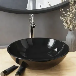 vidaXL Lavabo de bain avec robinet et drain à poussoir Verre trempé pas cher
