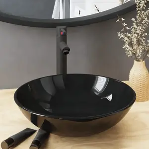 vidaXL Lavabo de bain avec robinet et drain à poussoir Verre trempé pas cher