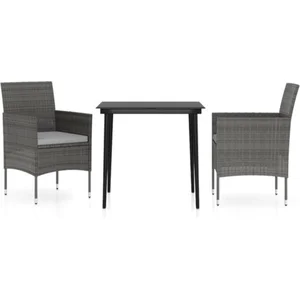 vidaXL Ensemble de salle à manger de jardin et coussins 3pcs Gris/noir pas cher