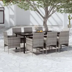 vidaXL Ensemble à manger de jardin et coussins 9pcs Gris/noir pas cher