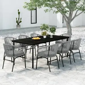 vidaXL Ensemble à manger de jardin 9 pcs Gris pas cher