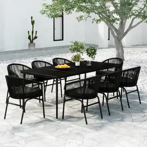 vidaXL Ensemble à manger de jardin 9 pcs Noir pas cher