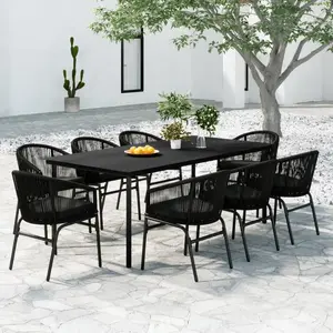 vidaXL Ensemble à manger de jardin 9 pcs Noir pas cher