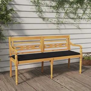 vidaXL Banc Batavia avec coussin noir 150 cm Bois de teck massif pas cher