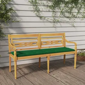 vidaXL Banc Batavia avec coussin vert 150 cm Bois de teck massif pas cher