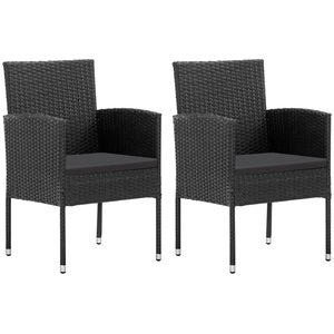 vidaXL Chaises de jardin avec coussins noir lot de 2 résine tressée pas cher
