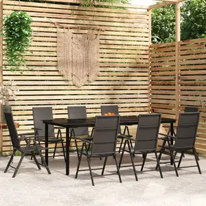 vidaXL Ensemble à manger de jardin 9 pcs Noir pas cher
