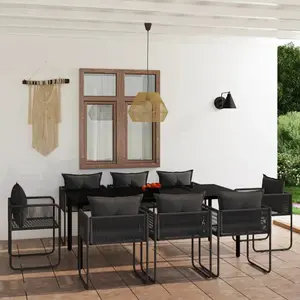 vidaXL Ensemble à manger de jardin 9 pcs Noir pas cher