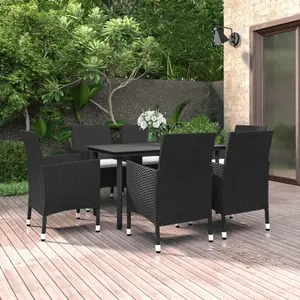 vidaXL Ensemble à manger de jardin coussins 7 pcs Résine tressée Verre pas cher