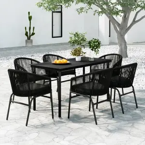 vidaXL Ensemble à manger de jardin 7 pcs Noir pas cher