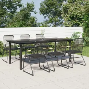 vidaXL Ensemble à manger de jardin 7 pcs Noir Rotin PVC pas cher