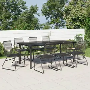 vidaXL Ensemble à manger de jardin 9 pcs noir rotin PVC pas cher