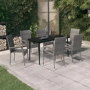 vidaXL Ensemble à manger de jardin 7 pcs Gris et noir pas cher