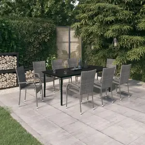 vidaXL Ensemble à manger de jardin 9 pcs Gris et noir pas cher