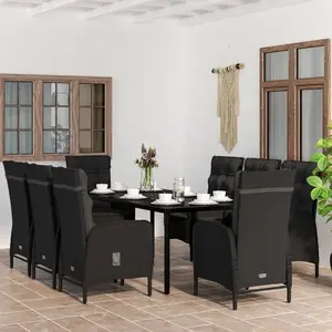 vidaXL Ensemble à manger de jardin avec coussins 9 pcs noir