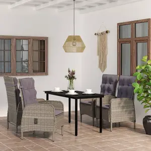 vidaXL Ensemble à manger de jardin et coussins 5pcs Gris/noir pas cher