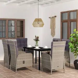 vidaXL Ensemble à manger de jardin coussins 7pcs Gris et noir pas cher