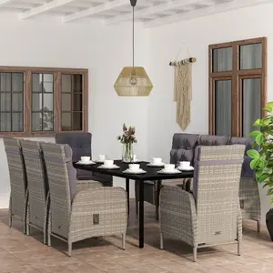 vidaXL Ensemble à manger de jardin et coussins 9 pcs Gris et noir pas cher