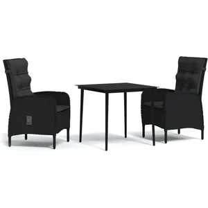 vidaXL Mobilier de salle à manger de jardin avec coussins 3 pcs Noir pas cher