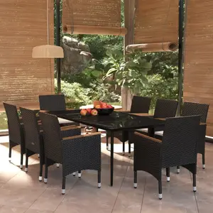 vidaXL Ensemble à manger de jardin avec coussins 9 pcs noir pas cher