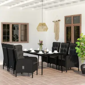 vidaXL Ensemble à manger de jardin avec coussins 7 pcs Noir pas cher