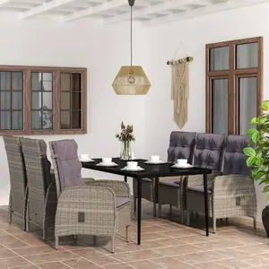 vidaXL Ensemble à manger de jardin coussins 7pcs Gris et noir pas cher