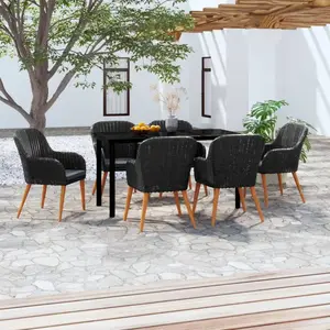 vidaXL Ensemble à manger de jardin avec coussins 7 pcs Noir pas cher