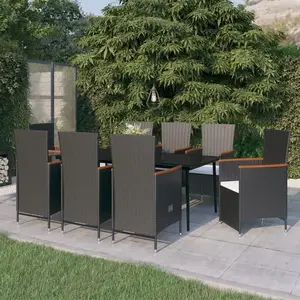 vidaXL Ensemble à manger de jardin avec coussins 9 pcs noir pas cher