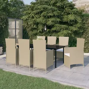 vidaXL Ensemble à manger de jardin avec coussins 9 pcs Beige pas cher